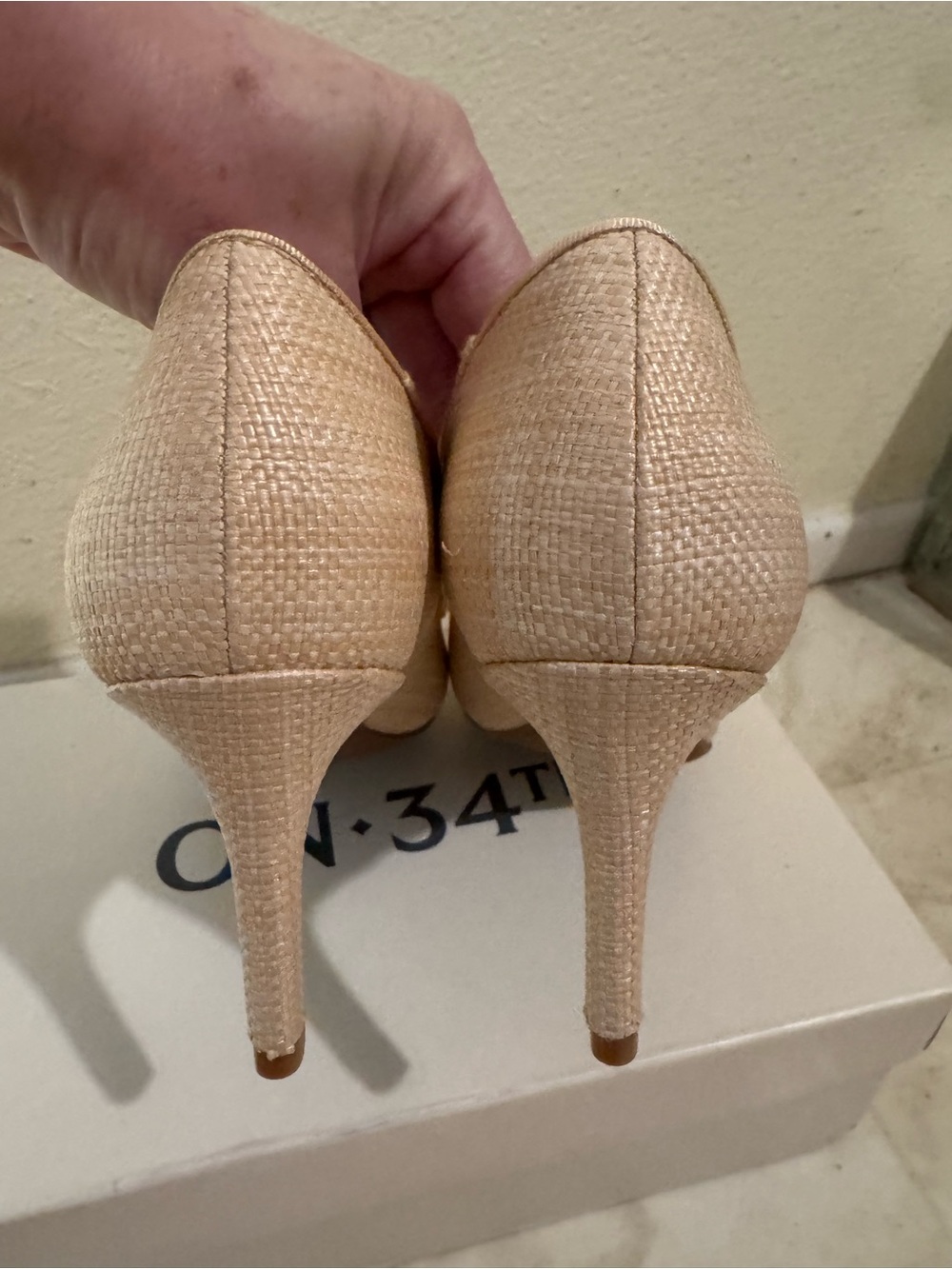 Tan Natural Raffia Pointed-Toe Heels - Picture 3 of 5